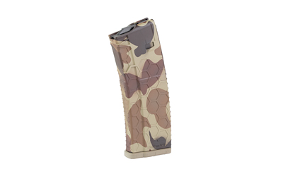 Desert camouflage rifle magazine on white background