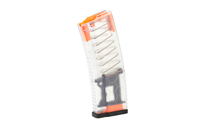Transparent rifle magazine with visible internal spring