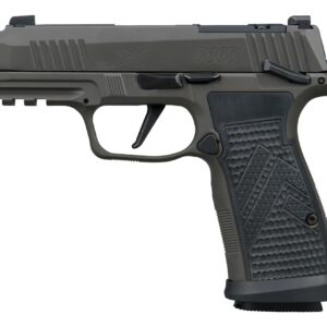 Compact semi-automatic handgun side view on white background