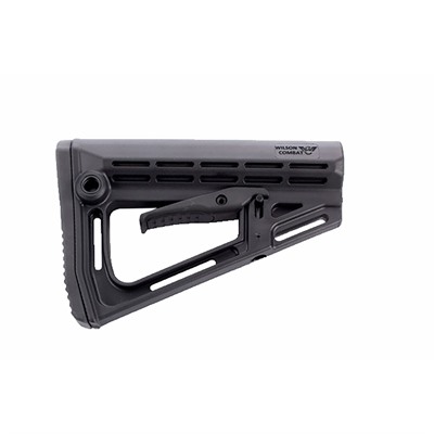Black adjustable rifle stock on white background
