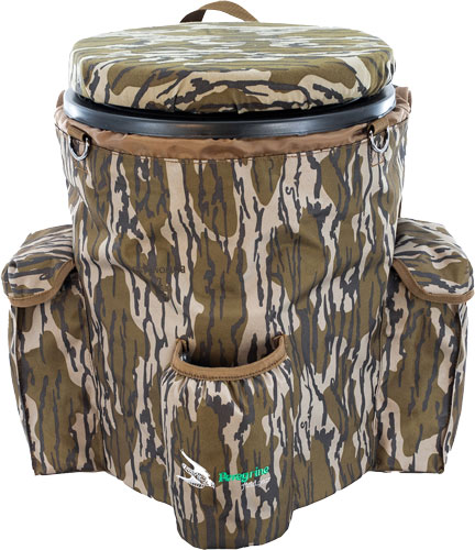 Camouflage backpack cooler with padded seat lid