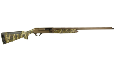 Camouflage semi-automatic shotgun on white background