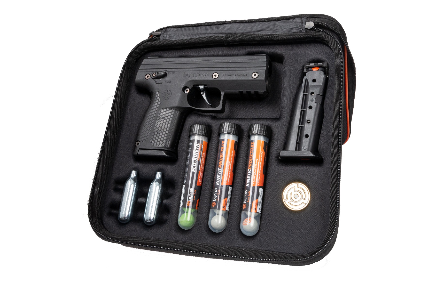 Less-lethal pistol kit with projectiles and CO2 cartridges