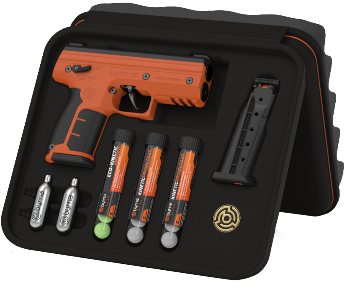 Byrna SD launcher kit with projectiles and CO2 cartridges
