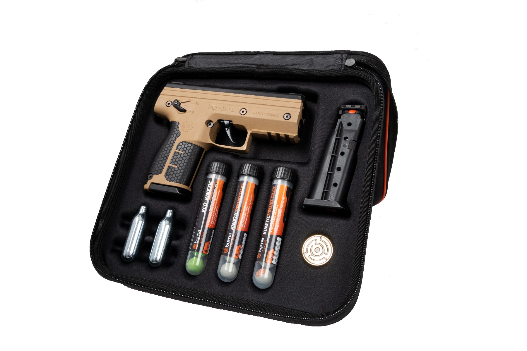 Less-lethal pistol kit with accessories in case