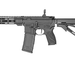 Black AR-15 style semi-automatic rifle