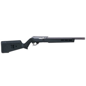 Black bolt-action rifle on white background