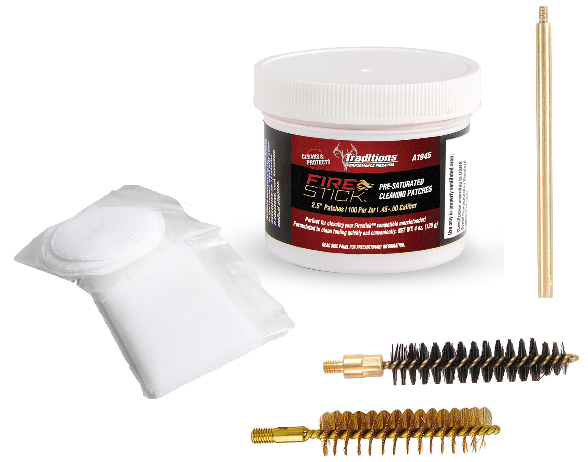 Firearm cleaning patches, brushes, and brass rod