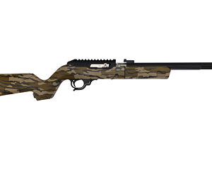 Camouflage bolt-action rifle on white background