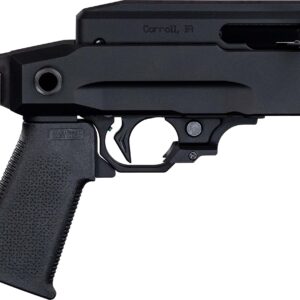Black tactical rifle with brace and foregrip