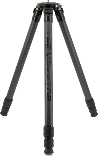 Black aluminum camera tripod with extended legs