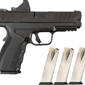 Black semi-automatic pistol with three magazines