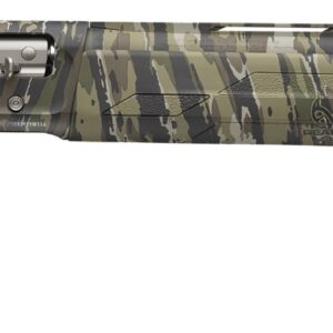 Camouflage-patterned semi-automatic hunting shotgun side view