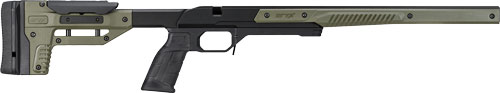 Olive green and black tactical rifle chassis stock
