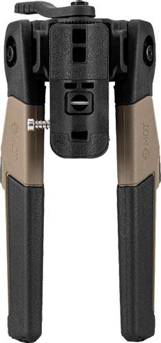 Compact black and tan folding camera tripod