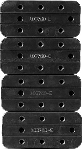 Four black perforated metal plates stacked vertically