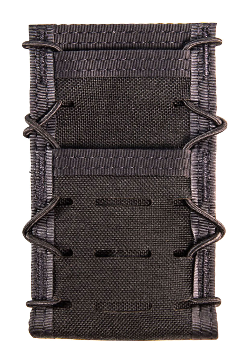 Black nylon webbing panel with elastic retention cords