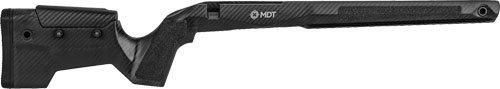 Black carbon-fiber rifle chassis stock with adjustable buttstock