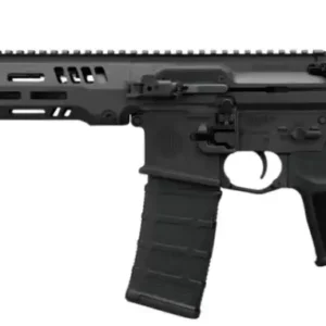 Black AR-style semi-automatic rifle with adjustable stock