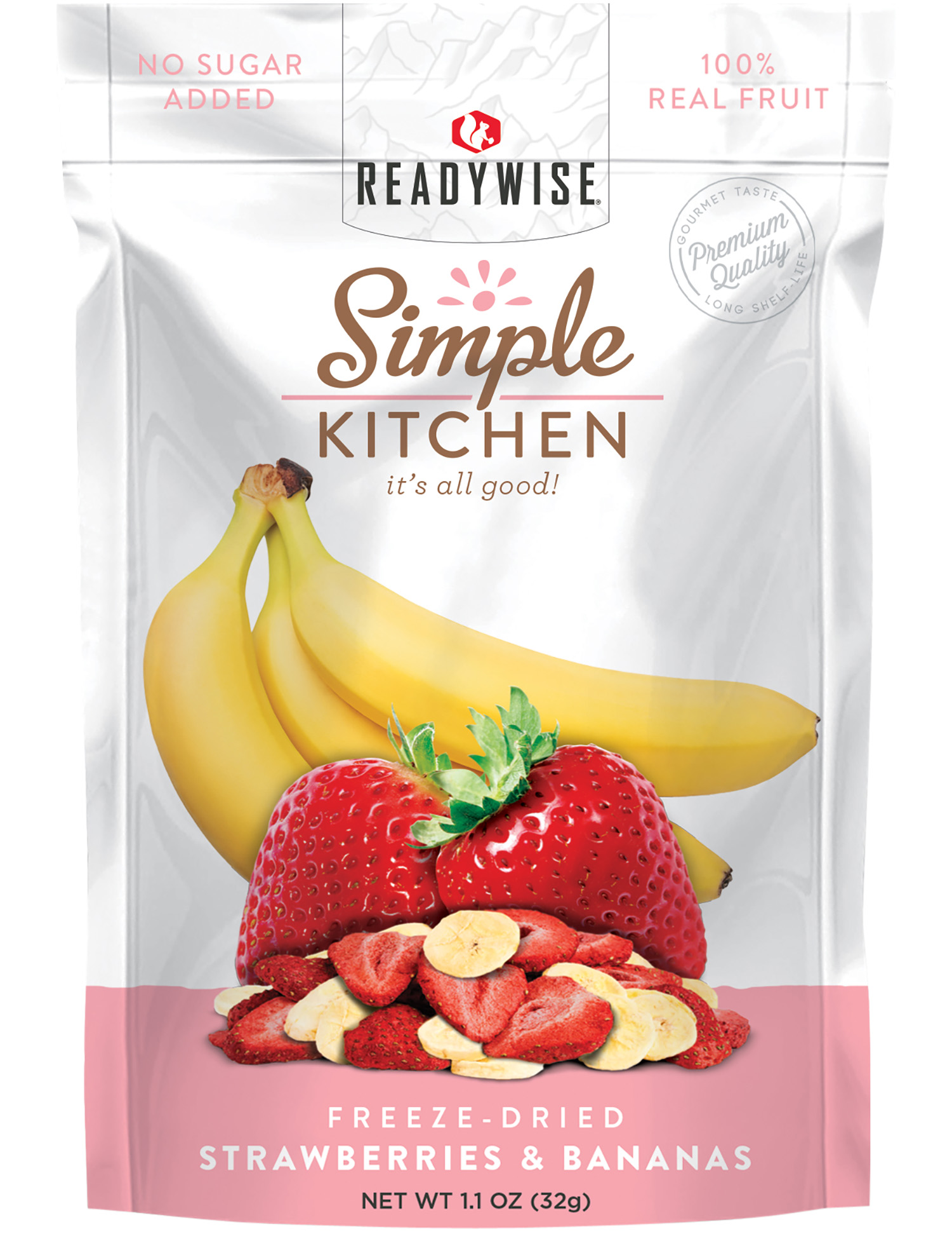 Readywise freeze-dried strawberries and bananas pouch
