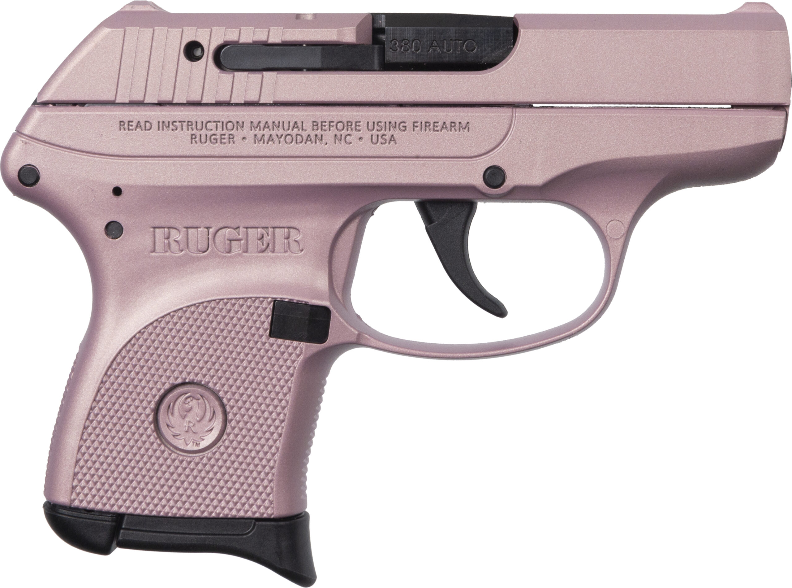 Pink Taurus semi-automatic pistol with black trigger and slide.