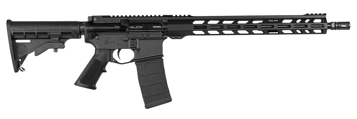 Black AR-style semi-automatic rifle on white background