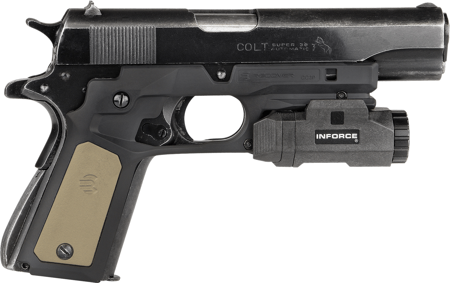 Colt Super 38 pistol with mounted weapon light
