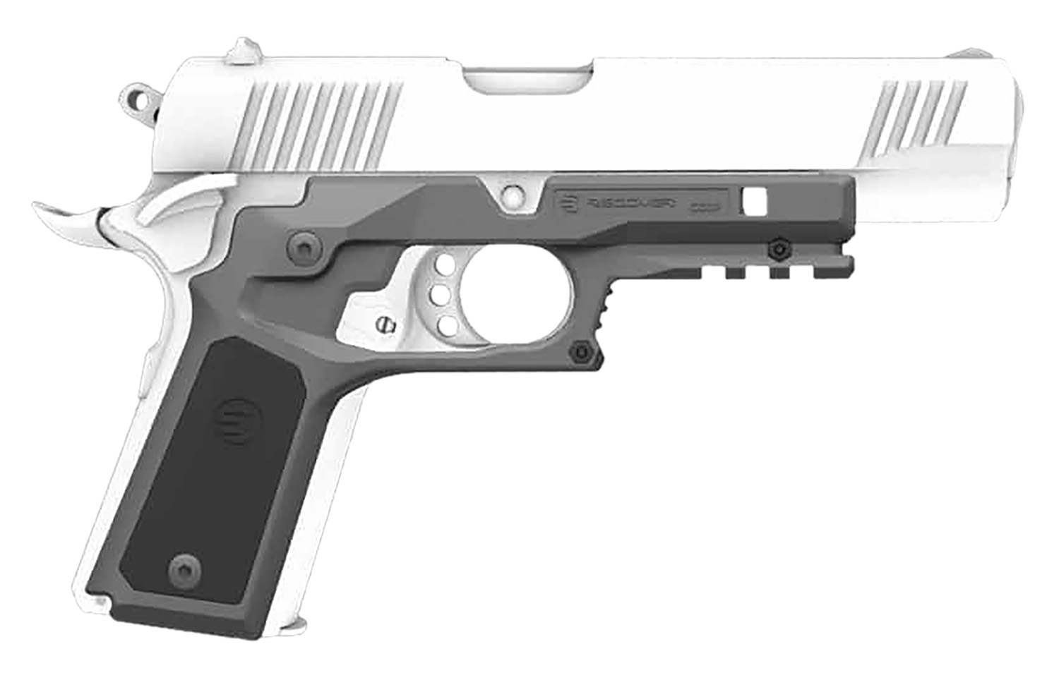 Two-tone semi-automatic pistol shown in side profile