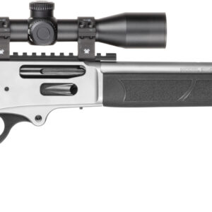 Scoped lever-action rifle on a white background