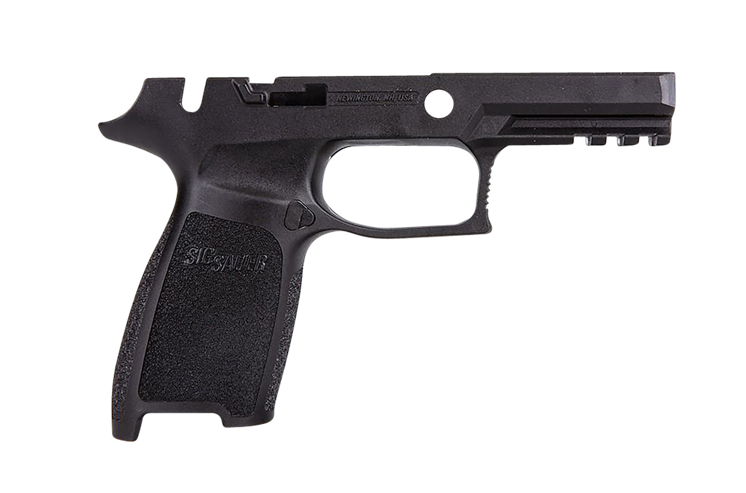 Black SIG Sauer polymer handgun frame on white background