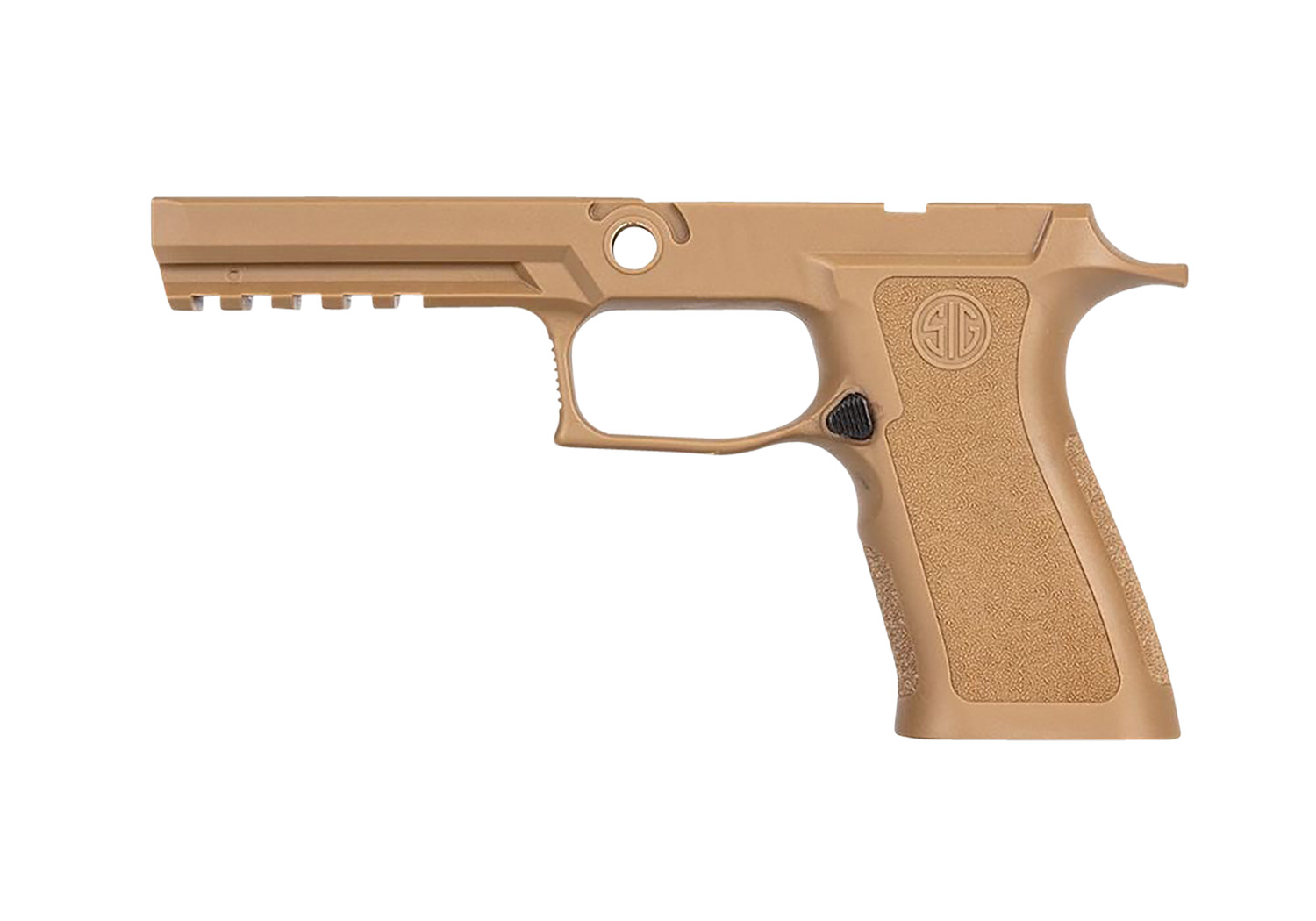 Tan SIG pistol grip frame on white background