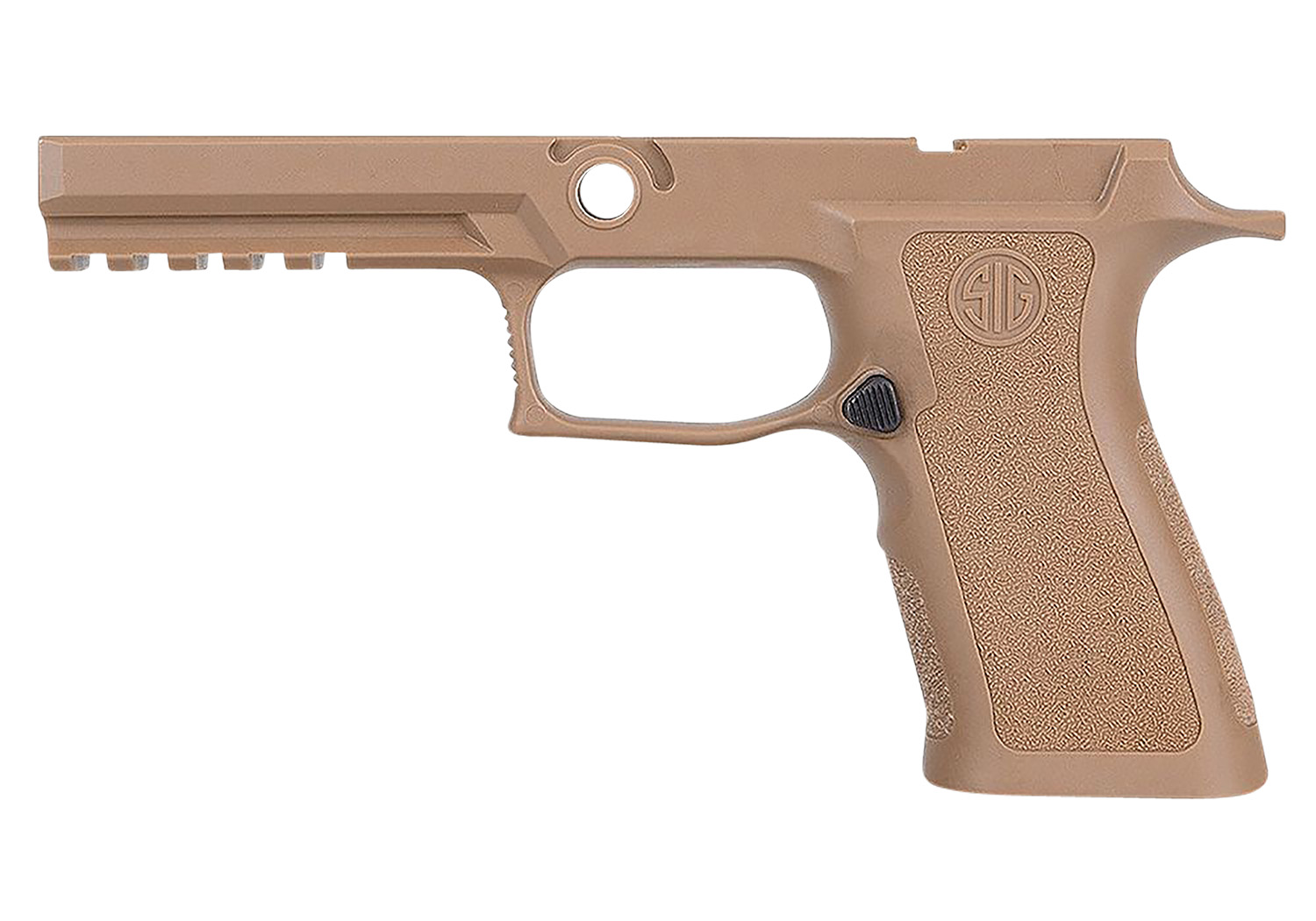 Tan SIG pistol grip module with accessory rail