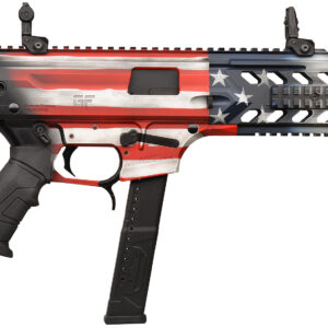 Patriotic red, white, and blue compact firearm