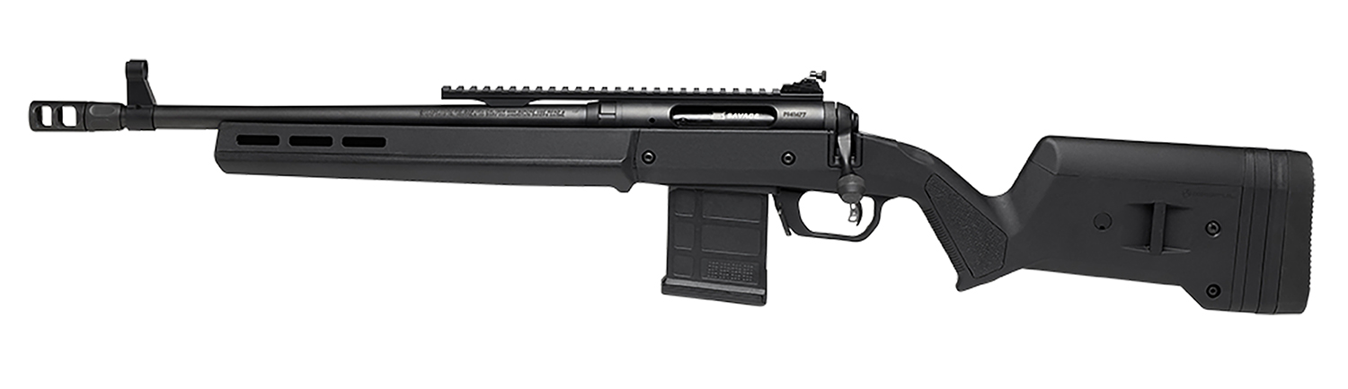 Black bolt-action rifle with magazine and adjustable stock