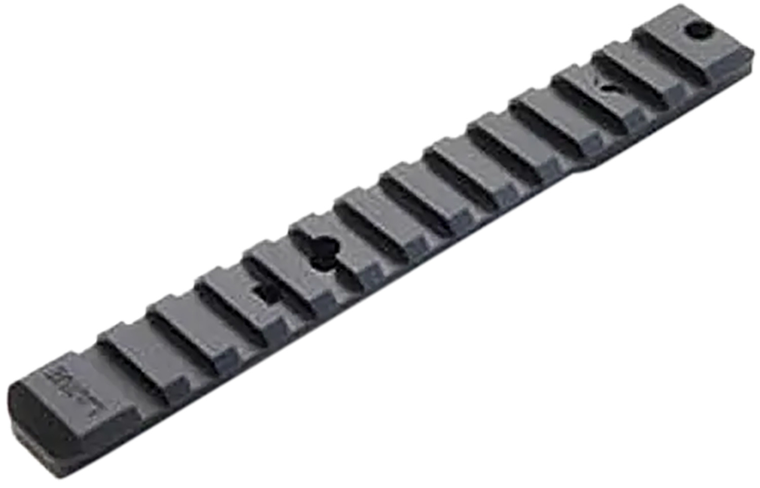 Black Picatinny rail mount with evenly spaced slots
