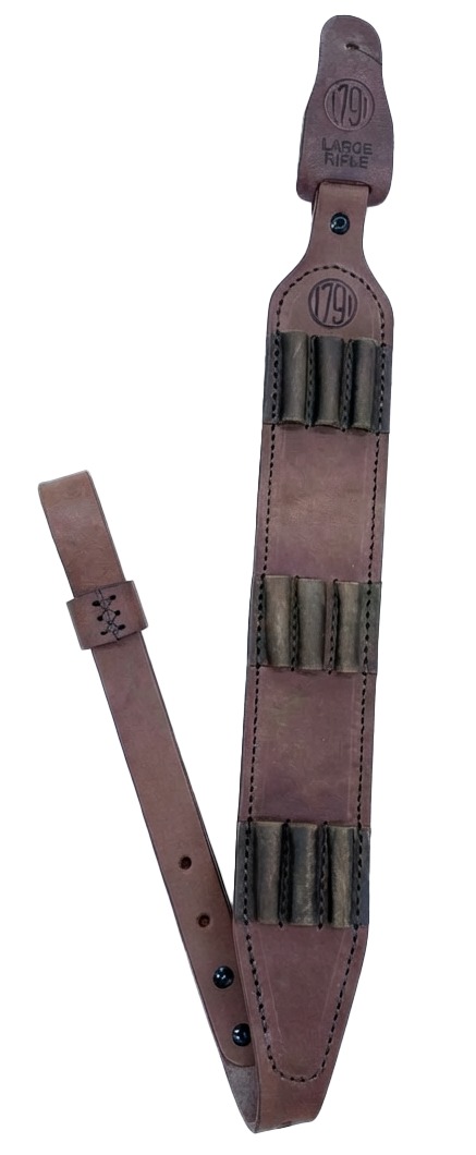 Brown leather rifle sling with cartridge loops
