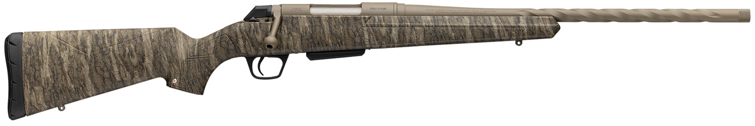 Camouflage bolt-action rifle with fluted barrel