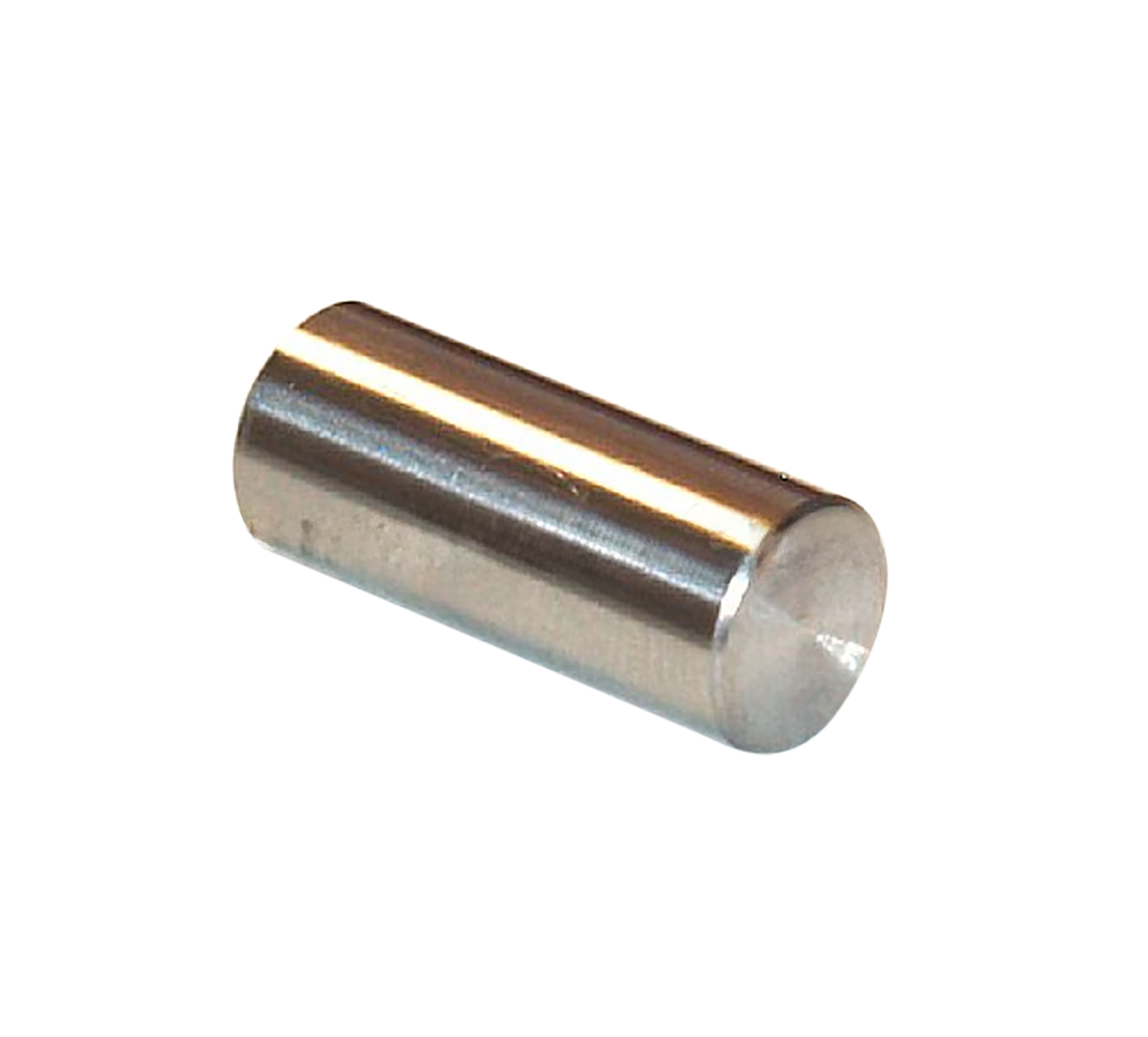 Polished cylindrical metal dowel pin on white background