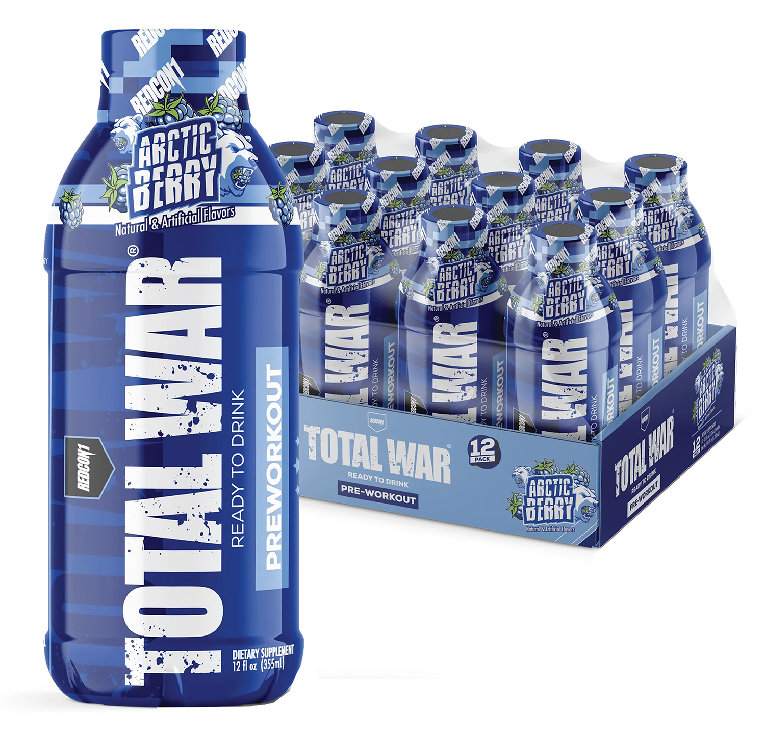 Total War Arctic Berry pre-workout drink bottles, 12-pack