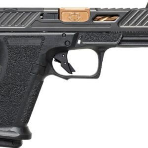 Black and gold customized semi-automatic handgun side view