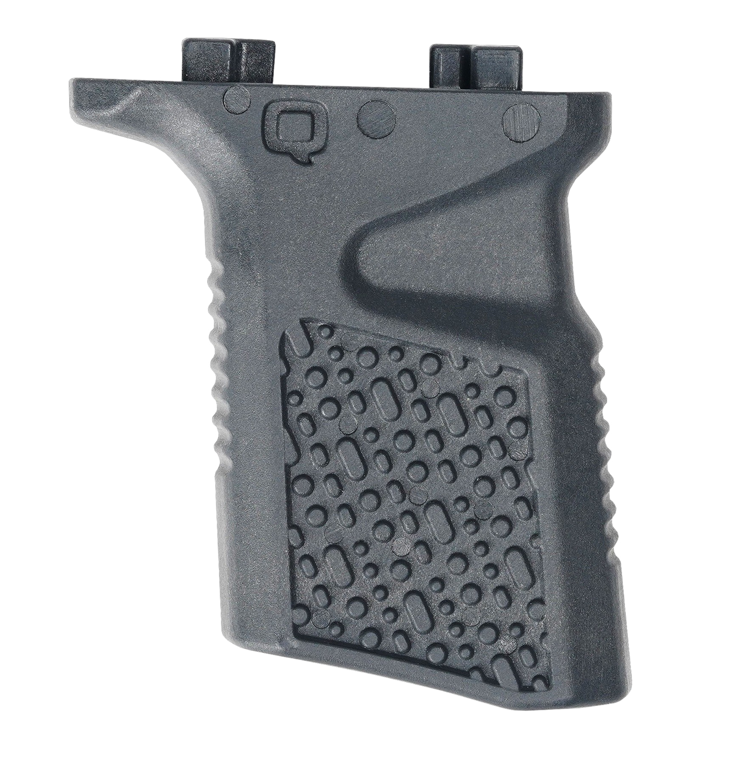 Black textured polymer vertical foregrip with mounting tabs