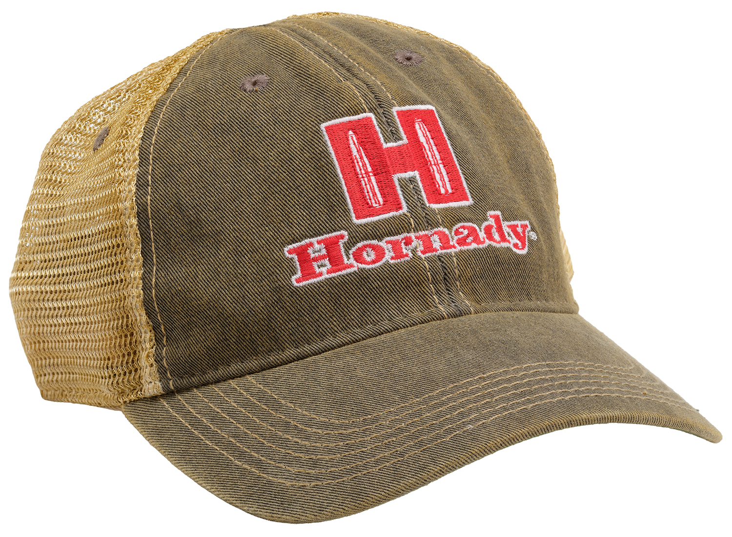Olive and tan Hormady logo mesh trucker cap