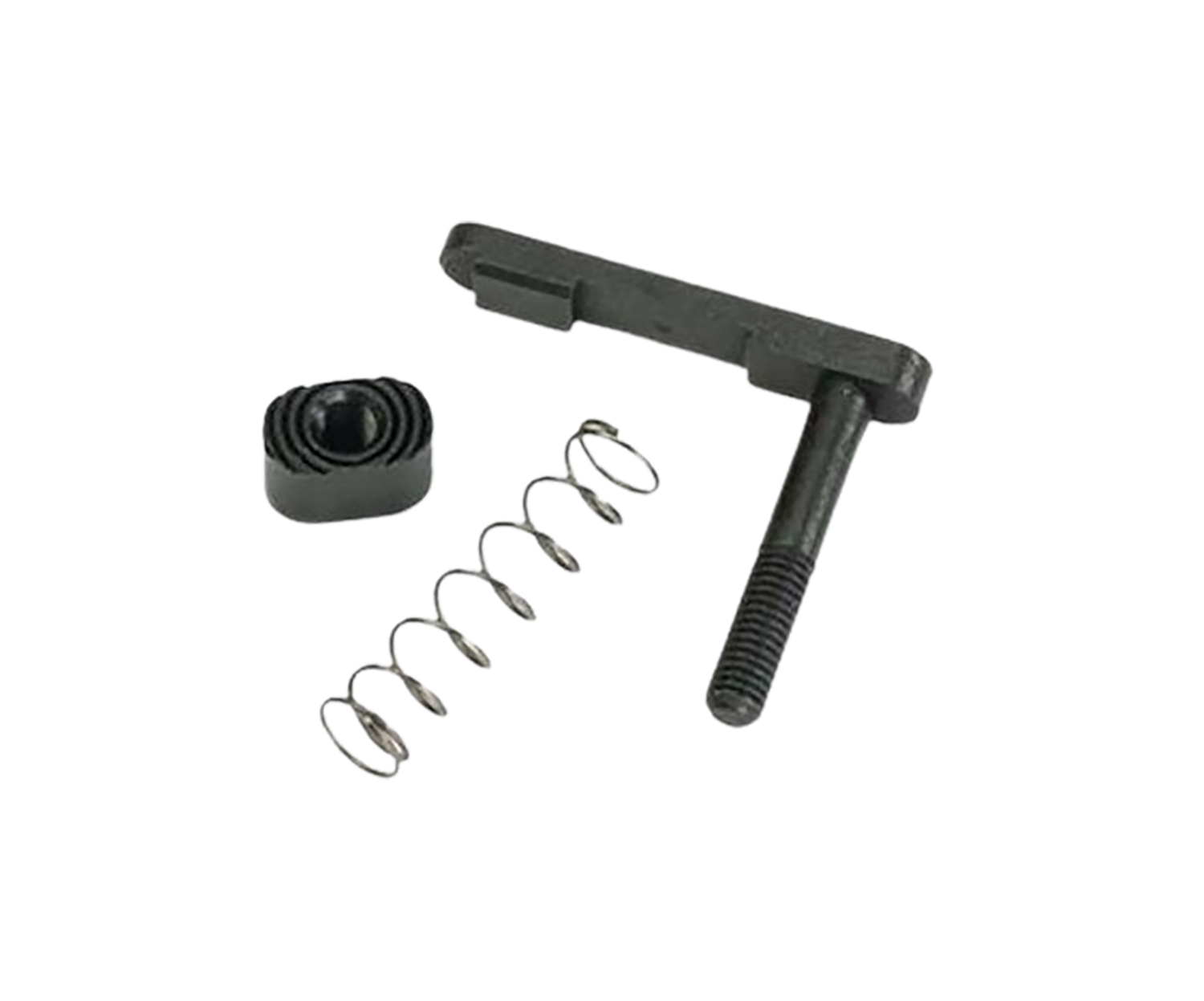 Black threaded bolt, cap, and coil spring assembly