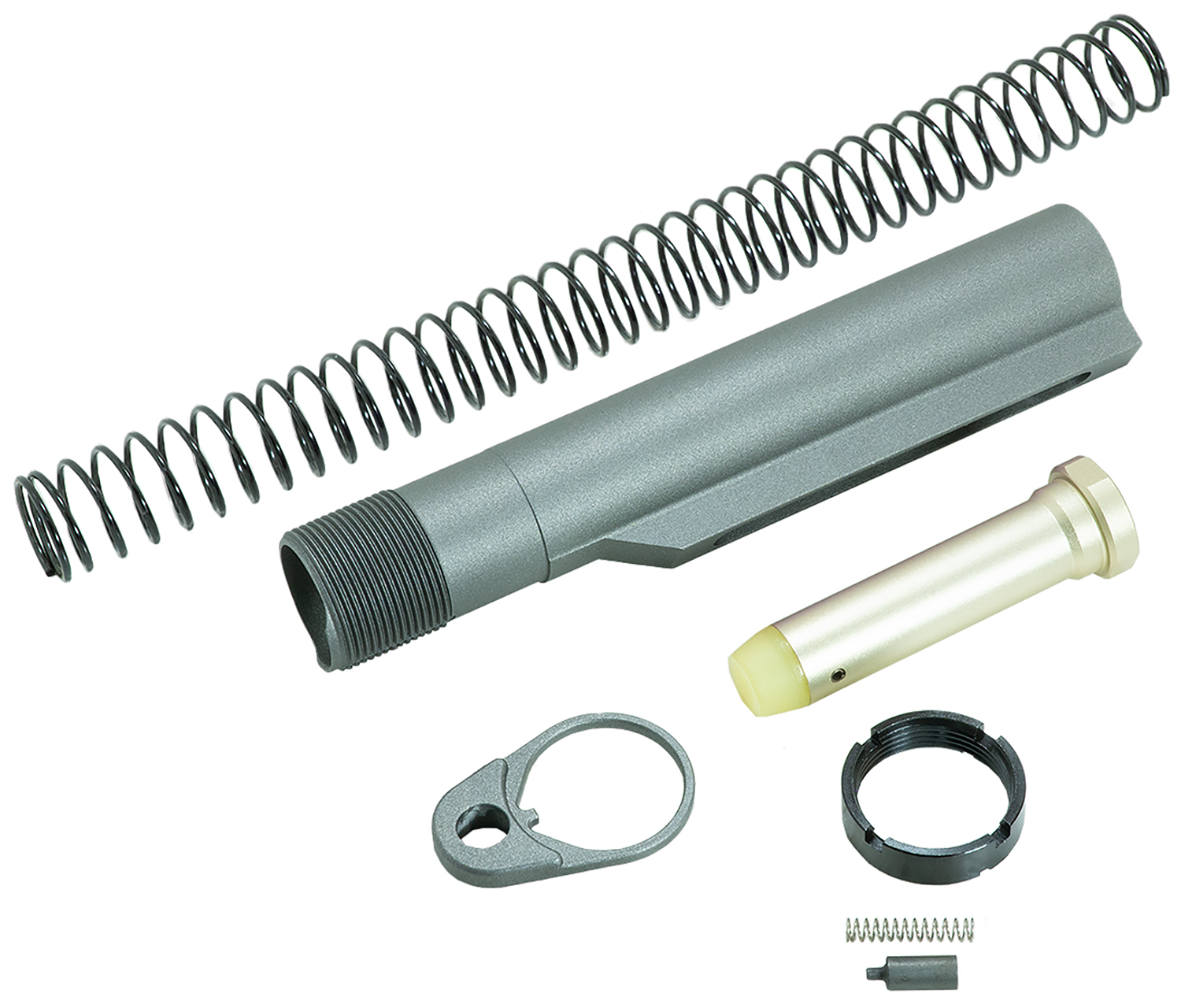 Rifle buffer tube assembly with spring and components