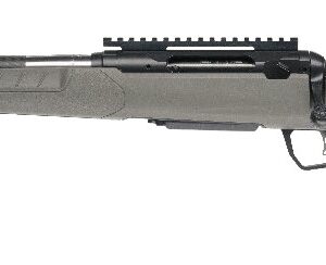 Side view of a scoped rifle with synthetic stock