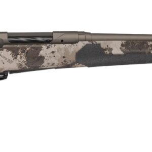Camouflage Savage bolt-action rifle with threaded barrel