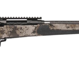 Camouflage bolt-action rifle with threaded barrel