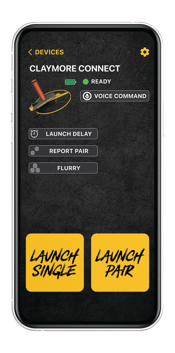 Claymore Connect app screen with launch controls