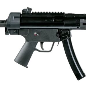 Black compact submachine gun with folding stock