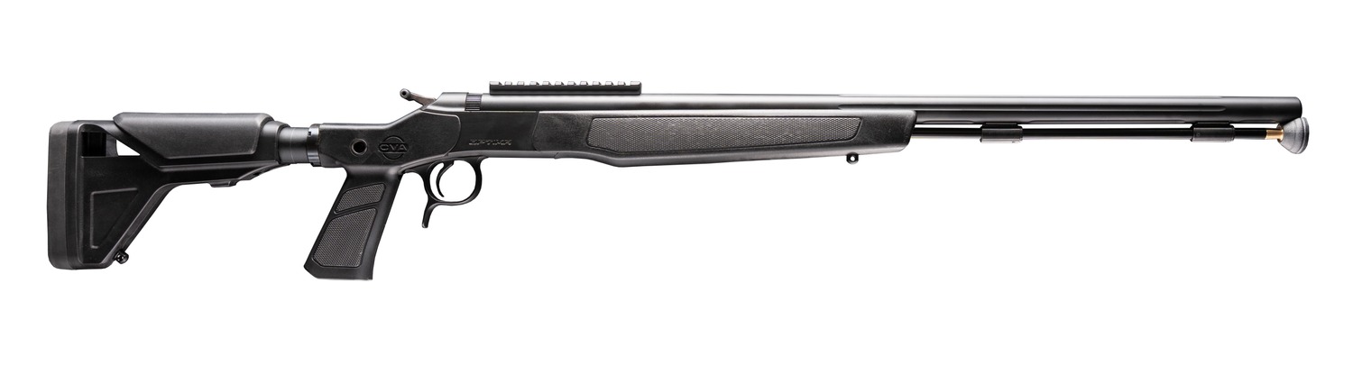 Black air rifle with adjustable stock and scope rail